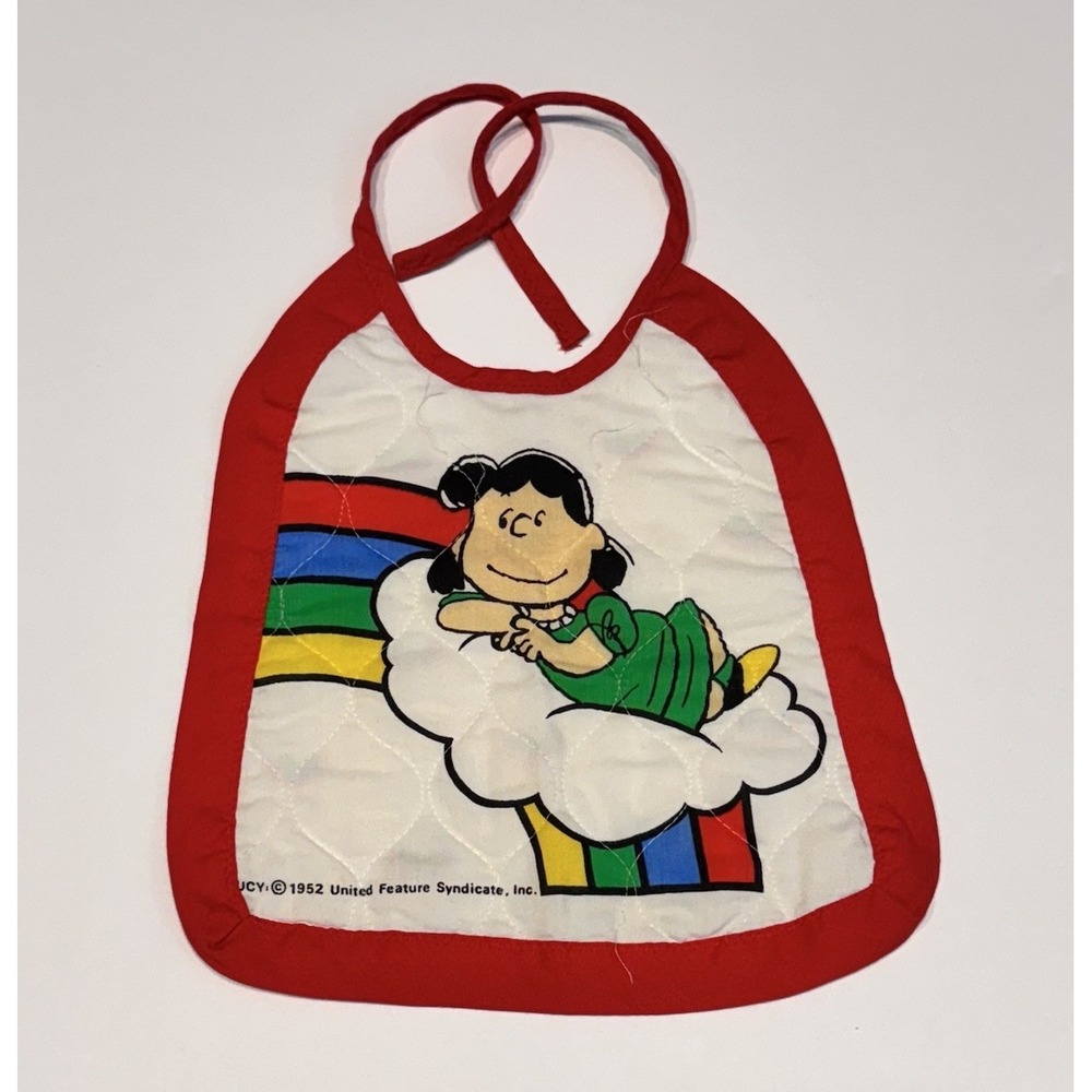 VTG Lucy Rainbow Quilted Baby‎ Bib Peanuts Snoopy Retro